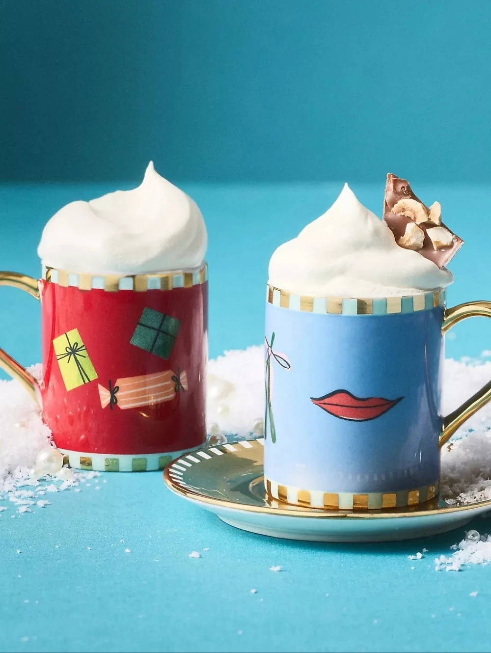 Anthropologie Caroline Stoneware Holiday Espresso Cup & Saucer in Blue, NIB